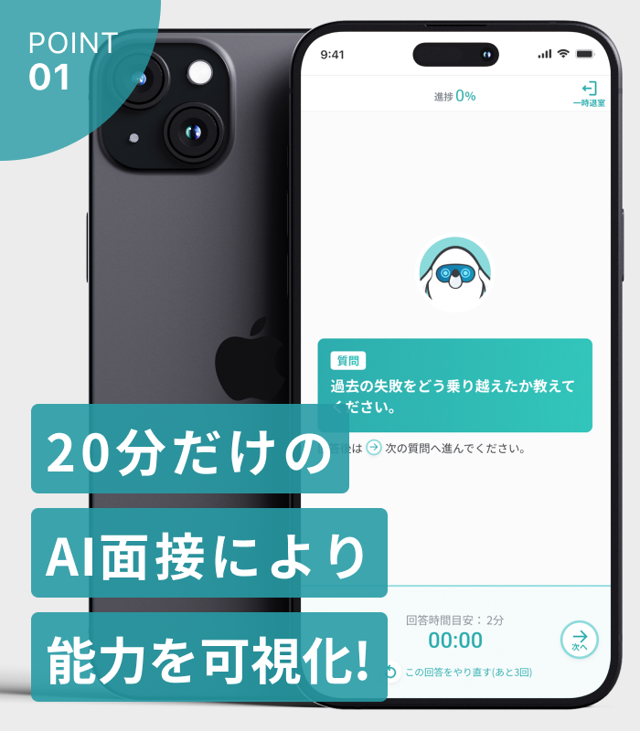 POINT.01 20分だけのAI面接により能力を可視化!